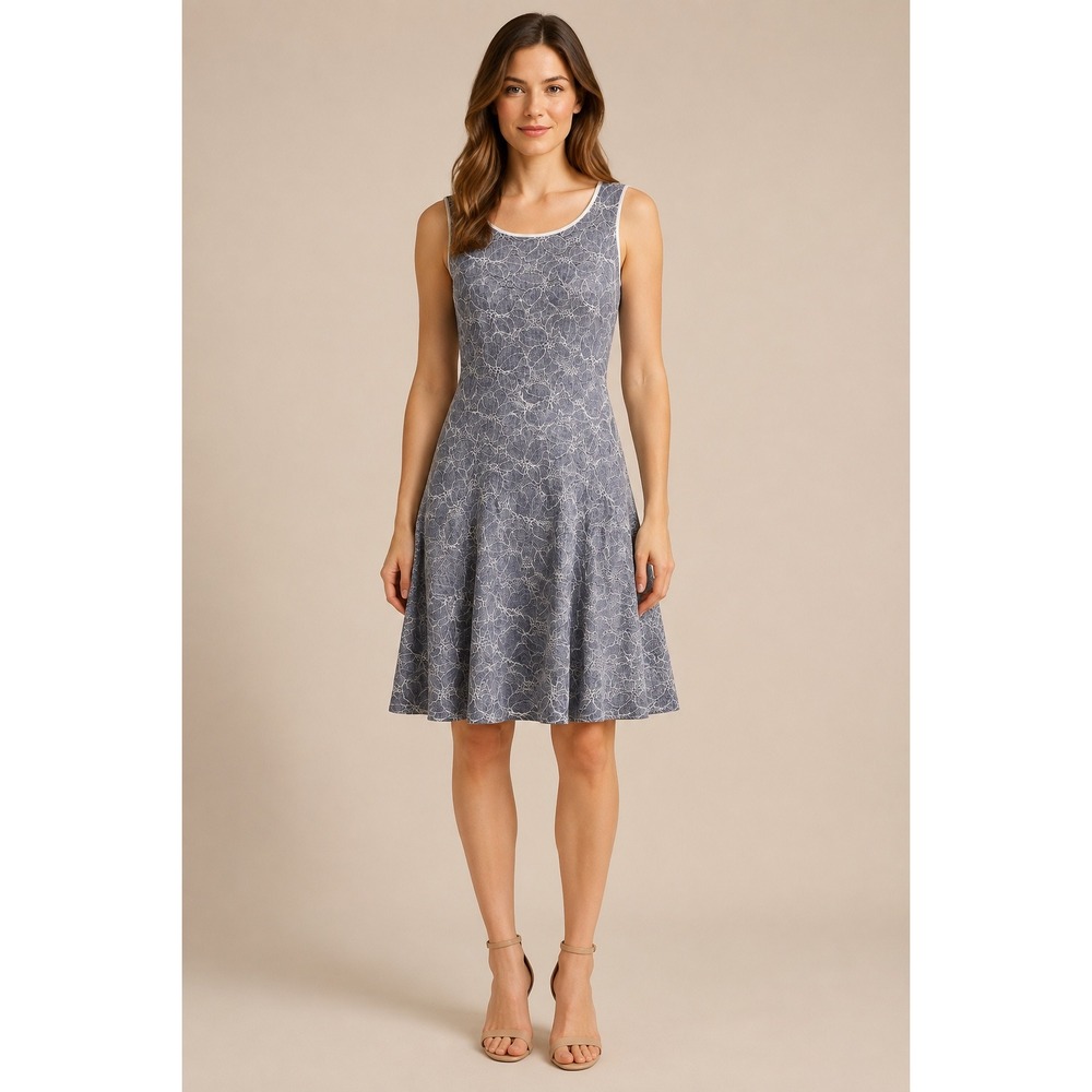 Tommy Hilfiger Blue White Lace Fit‎ & Flare Dress Women's Size 2 Sleeveless